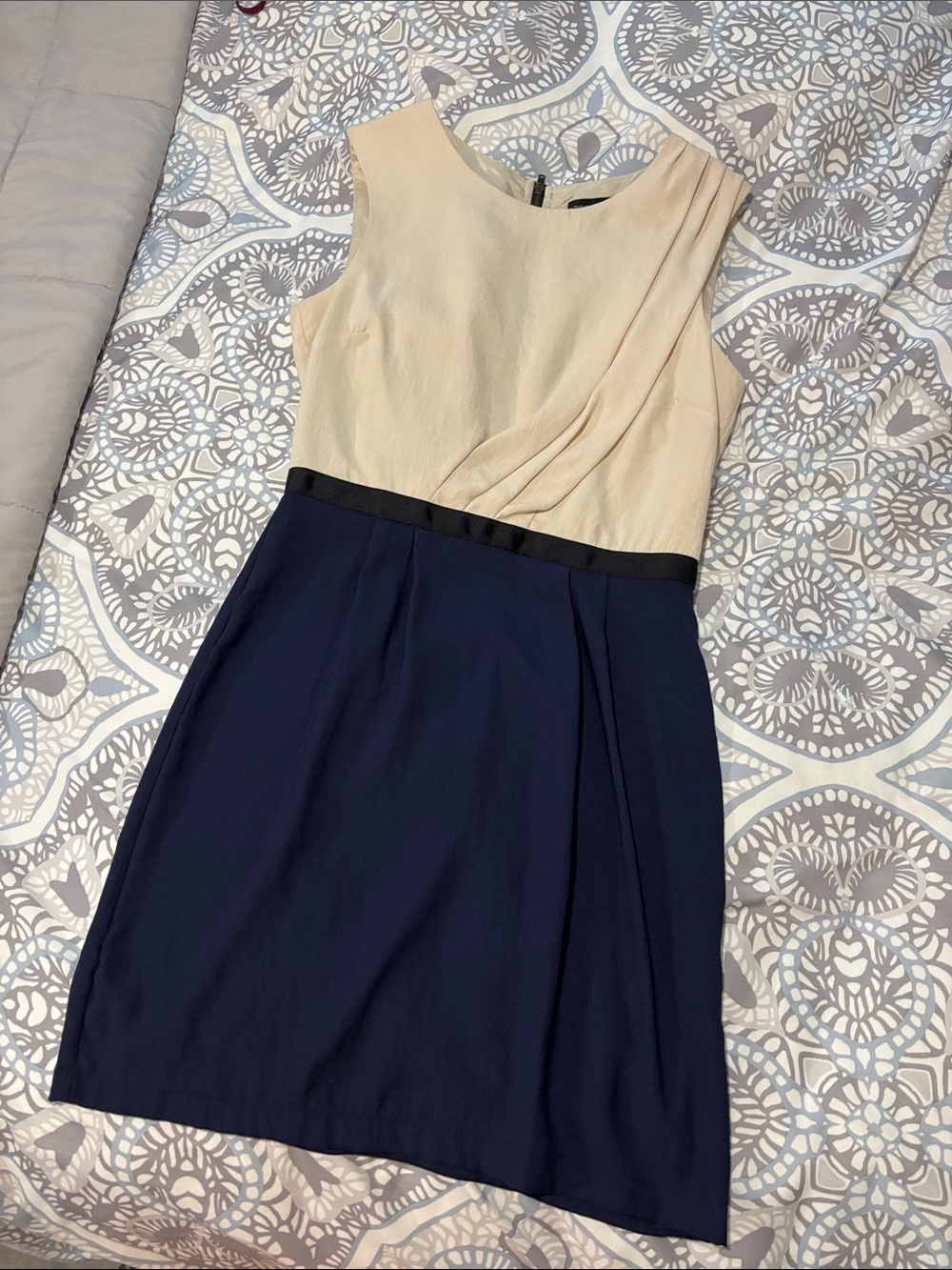 Topshop Beige and Navy Sleeveless Two-Tone Mini Dress